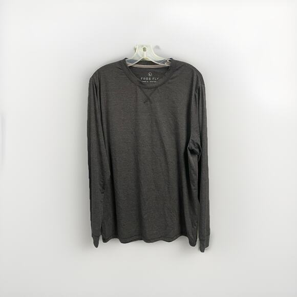Free Fly Shirt Men Sz Large Gray Bamboo Crewneck Performance Long Sleeve Stretch - Picture 1 of 4